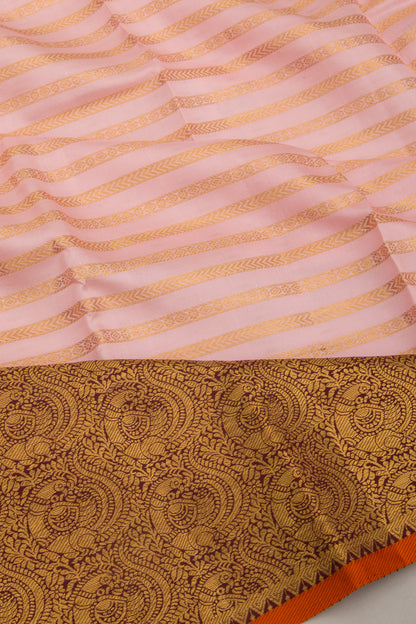Kanchipuram Silk Horizontal Lines Baby Pink Saree