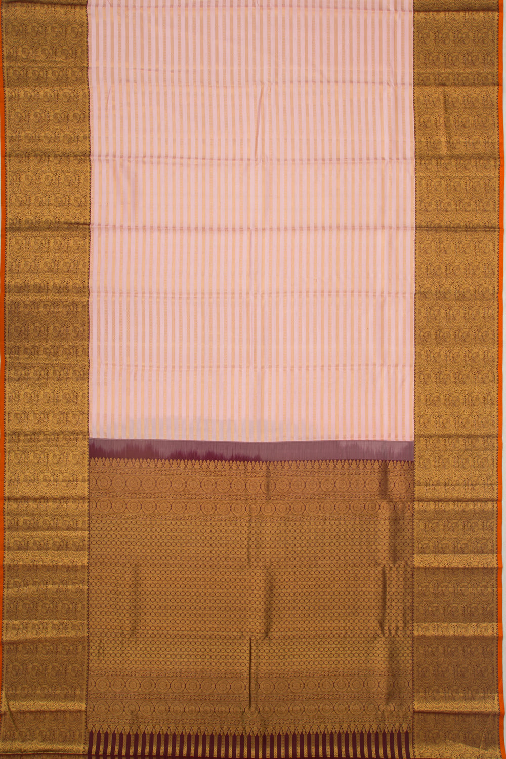Kanchipuram Silk Horizontal Lines Baby Pink Saree