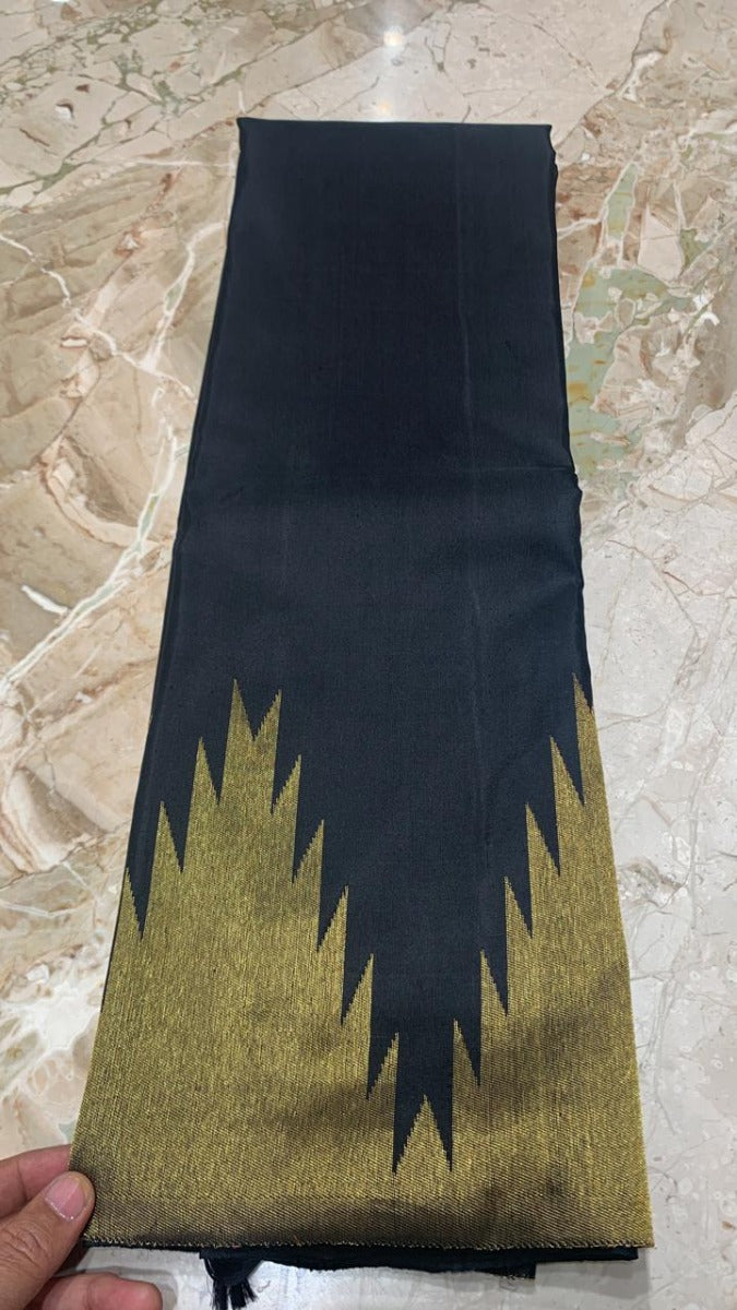 Kanchipuram Silk Plain Black Saree