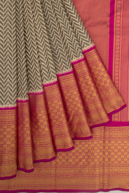 Kanchipuram Silk Ikat Black And White Saree