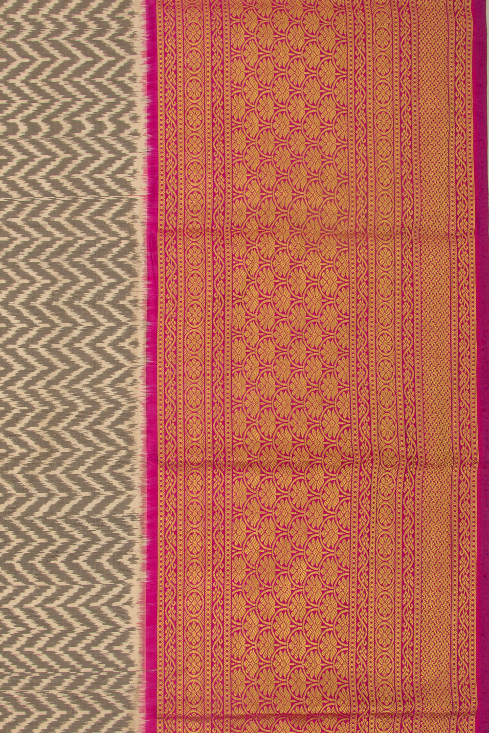 Kanchipuram Silk Ikat Black And White Saree