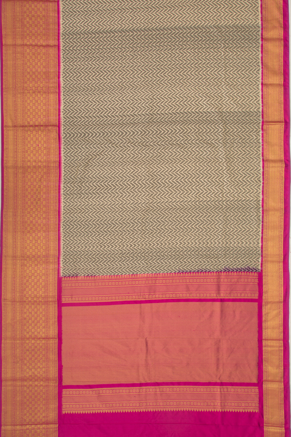 Kanchipuram Silk Ikat Black And White Saree