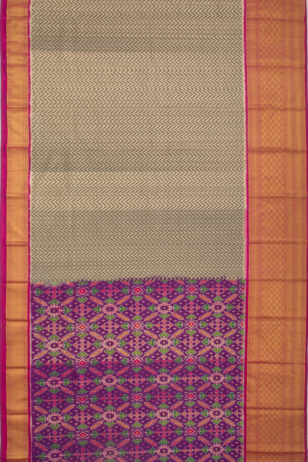Kanchipuram Silk Ikat Black And White Saree