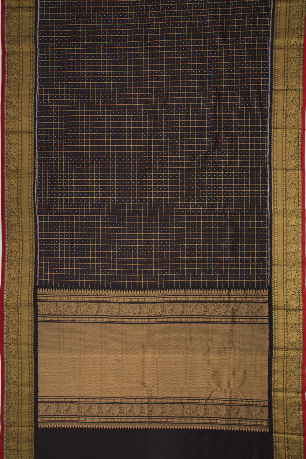 Kanchipuram Silk Checks And Ikat Black Saree