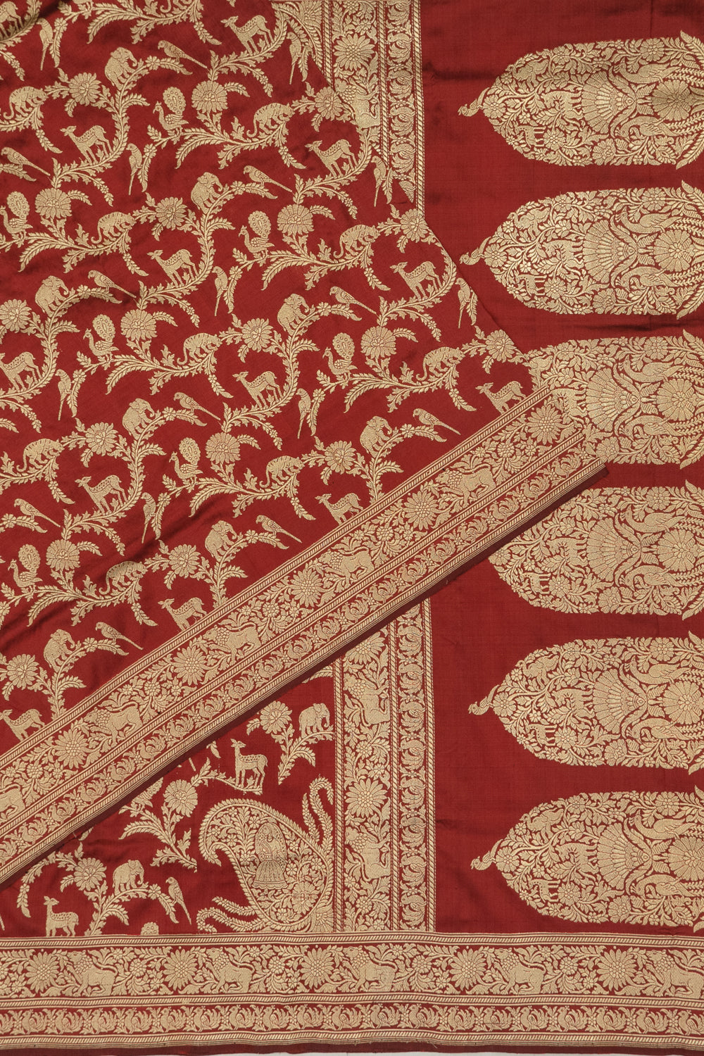 Banarasi Silk Shikargah Jaal Maroon Saree