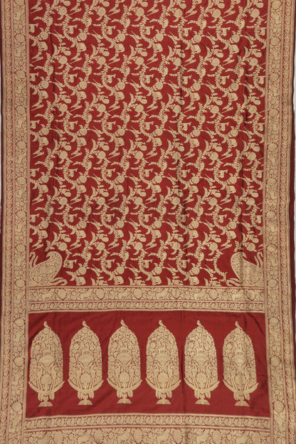 Banarasi Silk Shikargah Jaal Maroon Saree