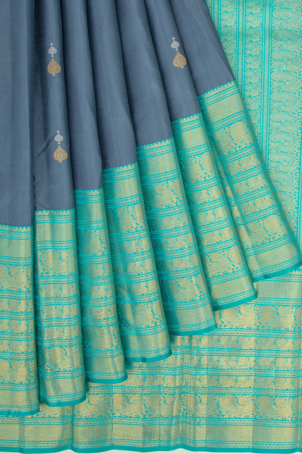 Kanchipuram Silk Butta Elephant Grey Saree