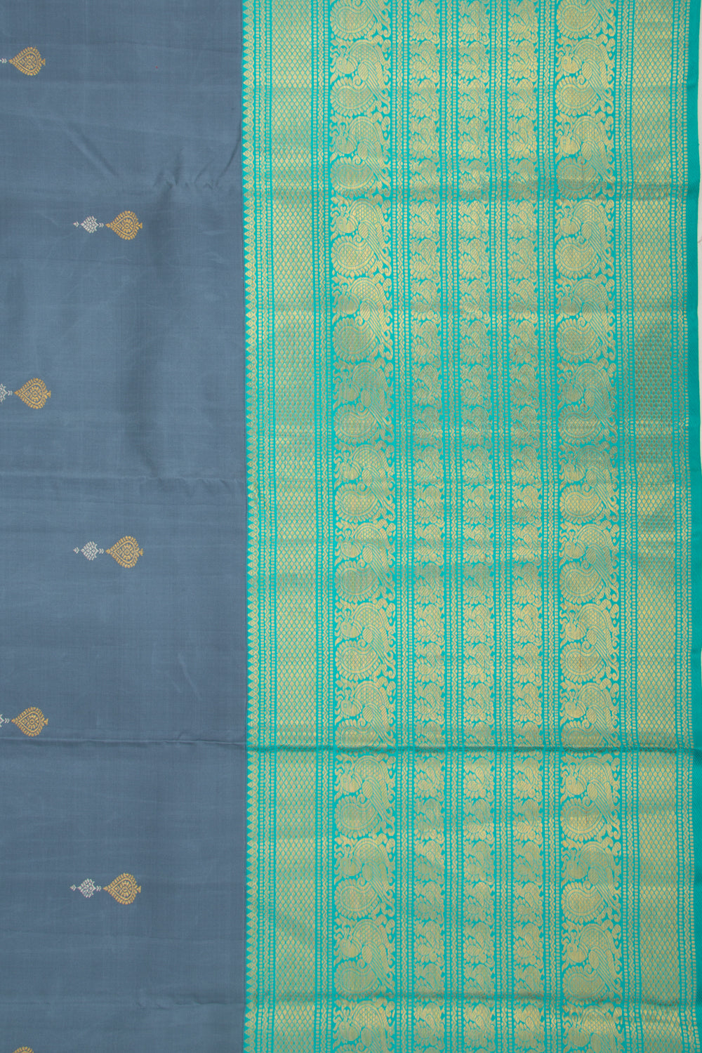 Kanchipuram Silk Butta Elephant Grey Saree