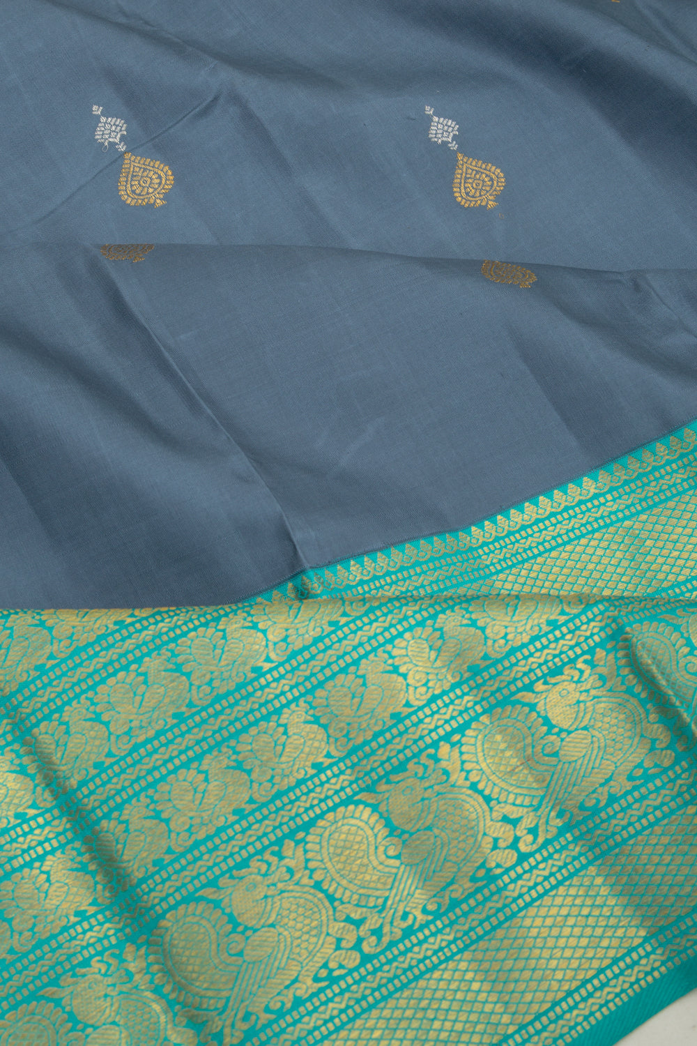 Kanchipuram Silk Butta Elephant Grey Saree