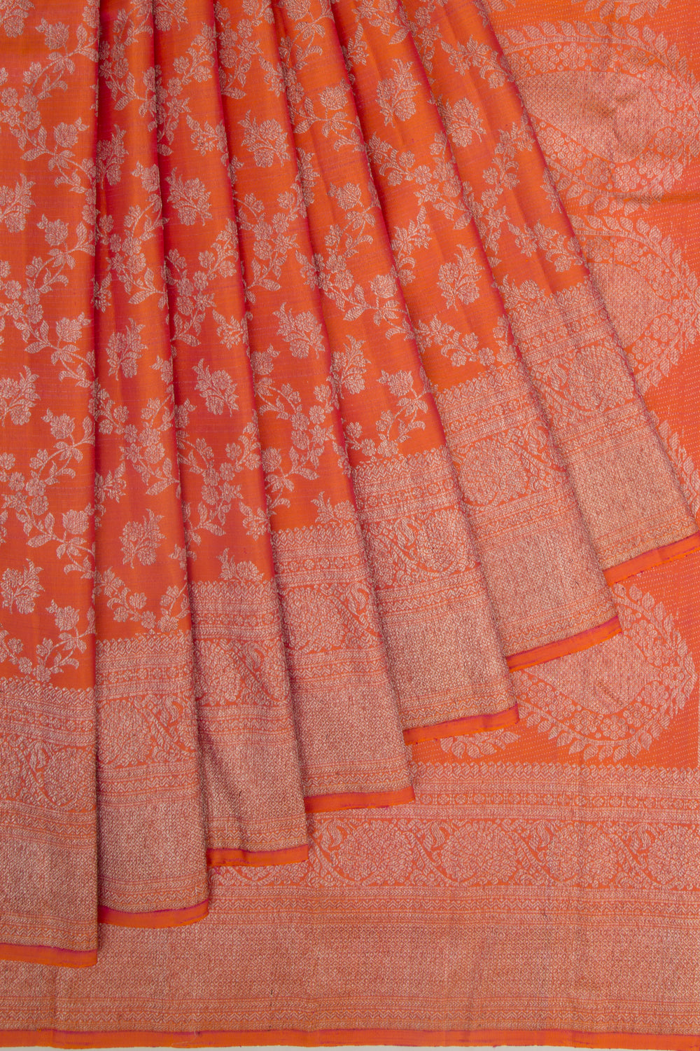 Kanchipuram Silk Jaal Orange Saree