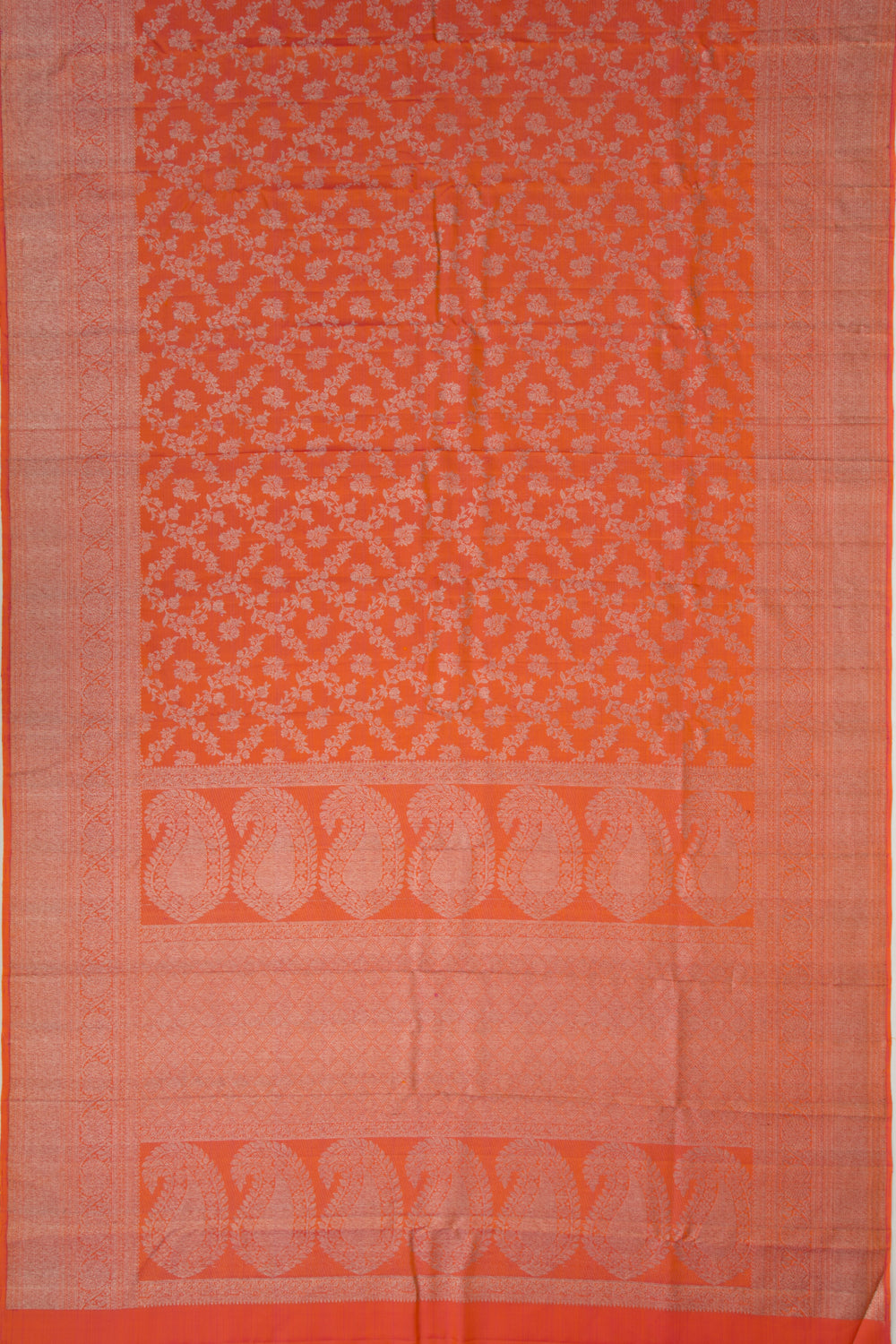 Kanchipuram Silk Jaal Orange Saree
