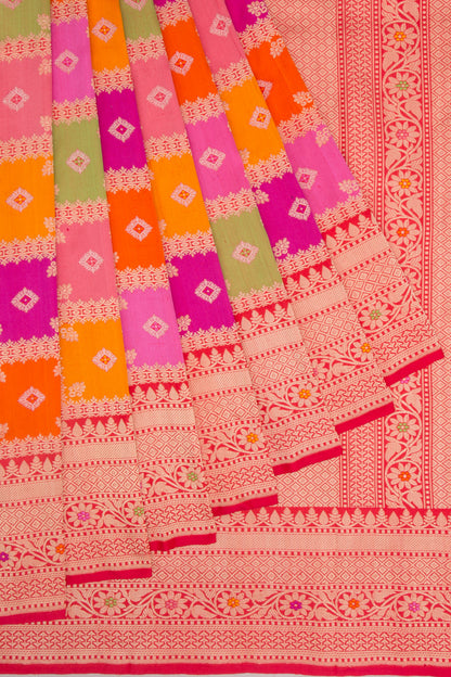 Banarasi Silk Checks Multicolour Saree