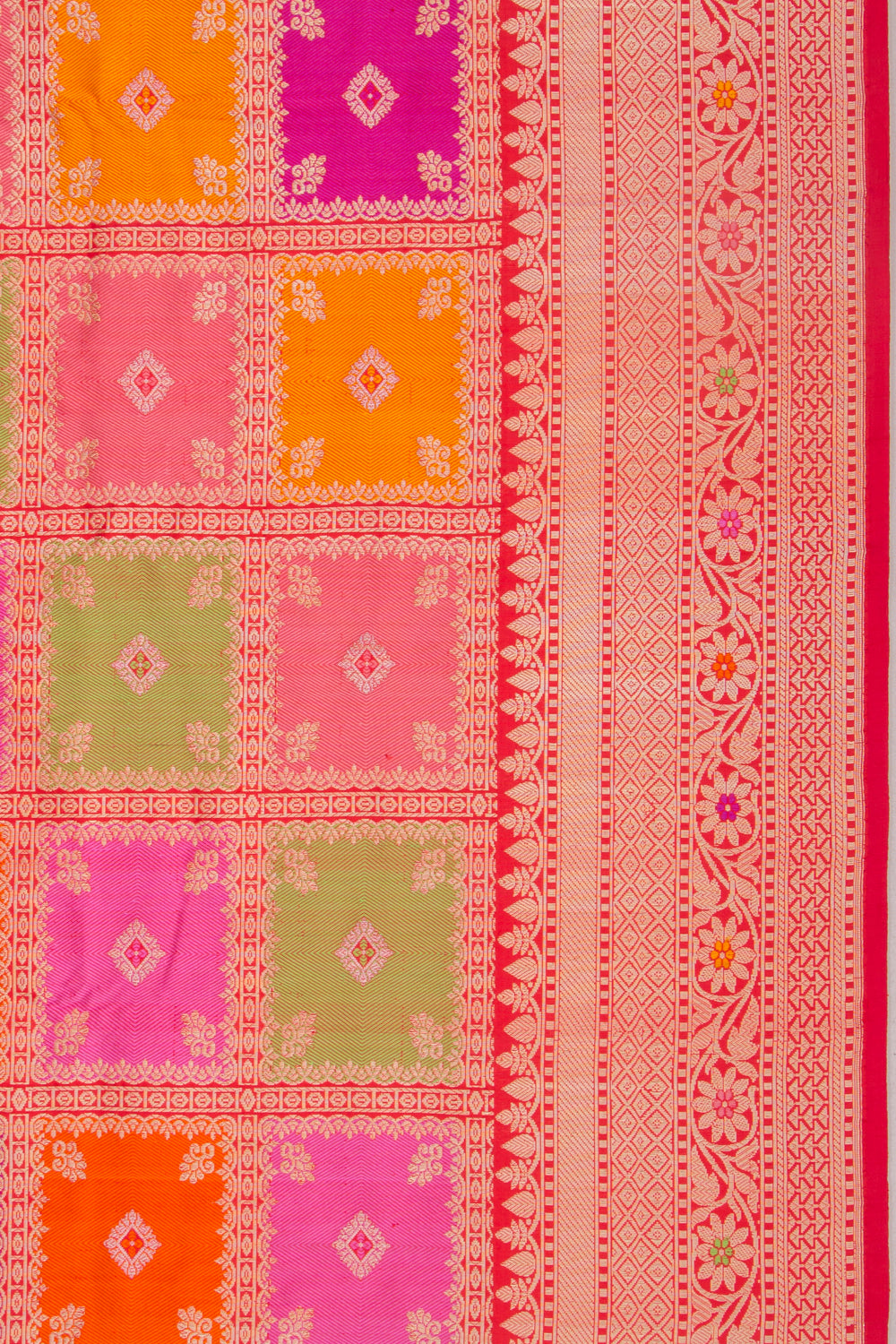 Banarasi Silk Checks Multicolour Saree