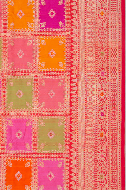 Banarasi Silk Checks Multicolour Saree