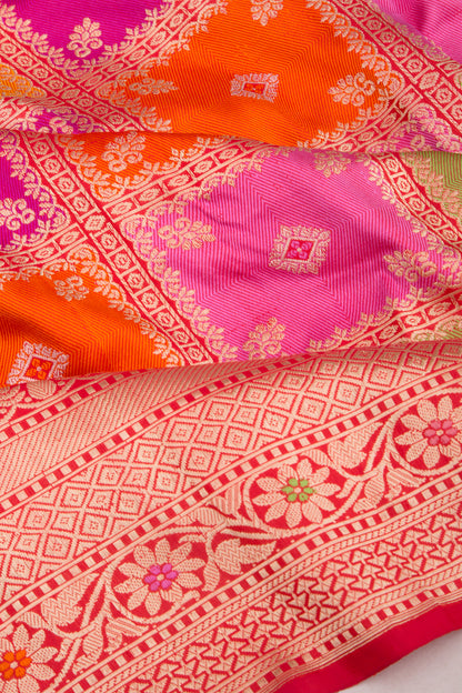 Banarasi Silk Checks Multicolour Saree