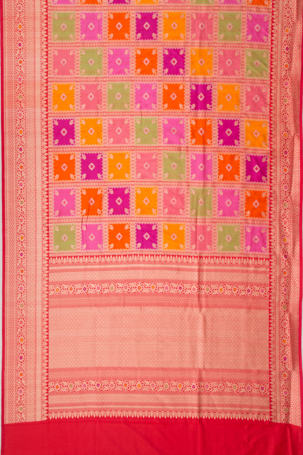 Banarasi Silk Checks Multicolour Saree