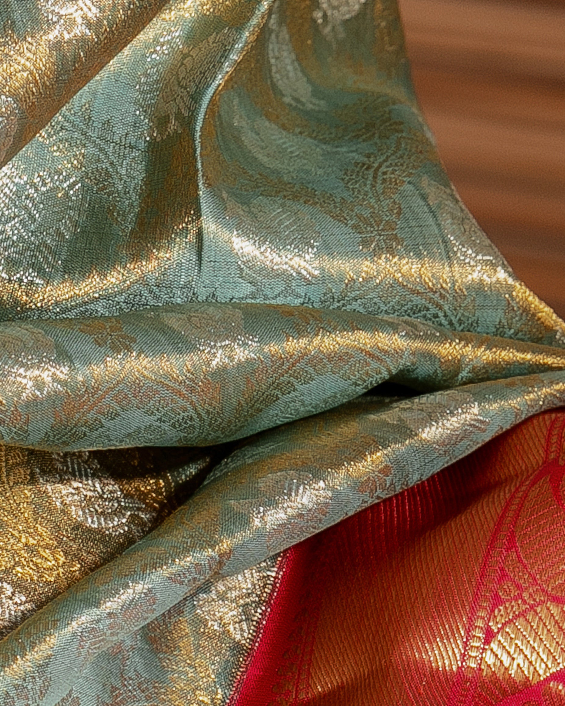 Kanchipuram Silk Tissue Jaal Pastel Blue Saree
