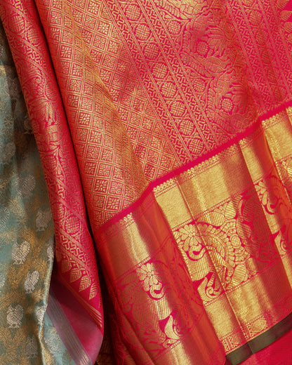 Kanchipuram Silk Tissue Jaal Pastel Blue Saree