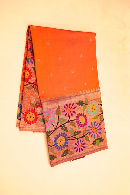 Paithani Silk Butta Orange Saree