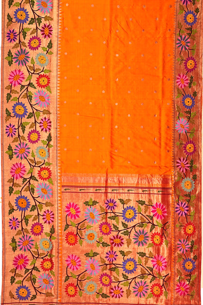 Paithani Silk Butta Orange Saree