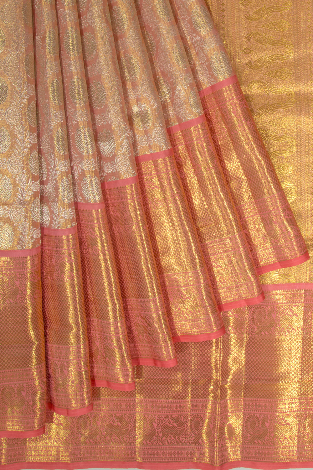 Kanchipuram Silk Tissue Jaal Peach Saree