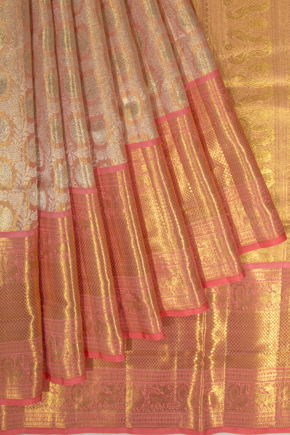 Kanchipuram Silk Tissue Jaal Peach Saree