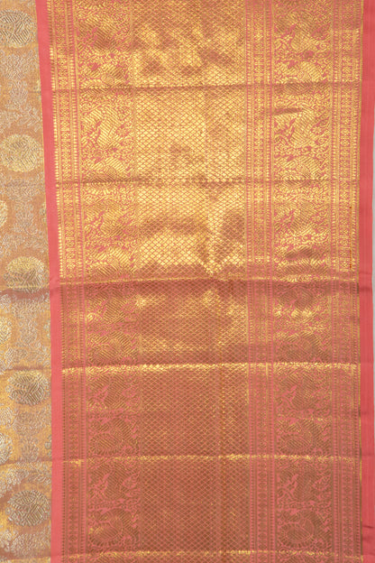 Kanchipuram Silk Tissue Jaal Peach Saree