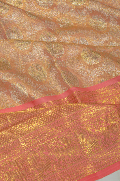 Kanchipuram Silk Tissue Jaal Peach Saree