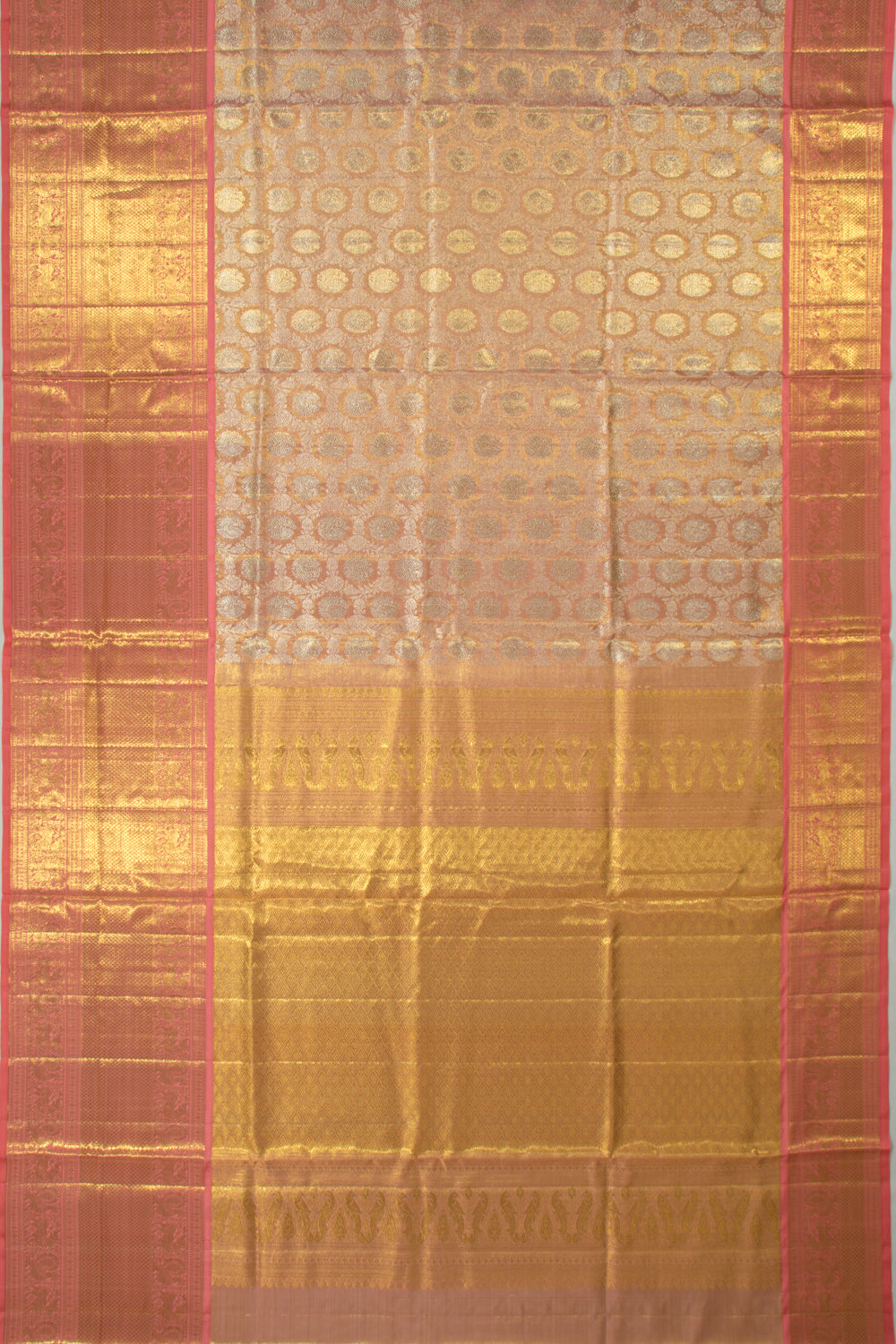 Kanchipuram Silk Tissue Jaal Peach Saree