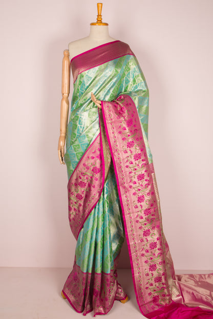 Taranga Kanchi Silk Tissue Brocade Green And Sky Blue Saree
