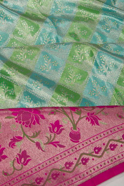 Taranga Kanchi Silk Tissue Brocade Green And Sky Blue Saree