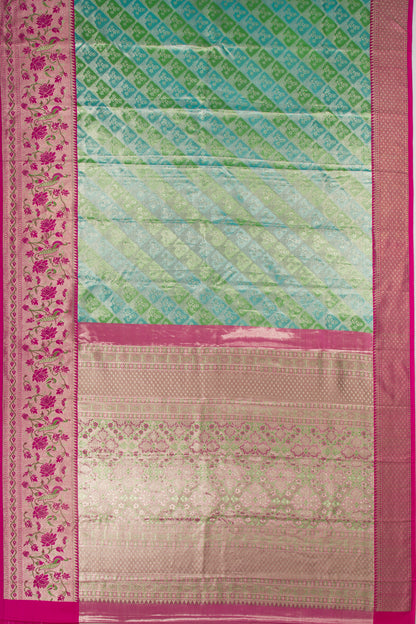 Taranga Kanchi Silk Tissue Brocade Green And Sky Blue Saree
