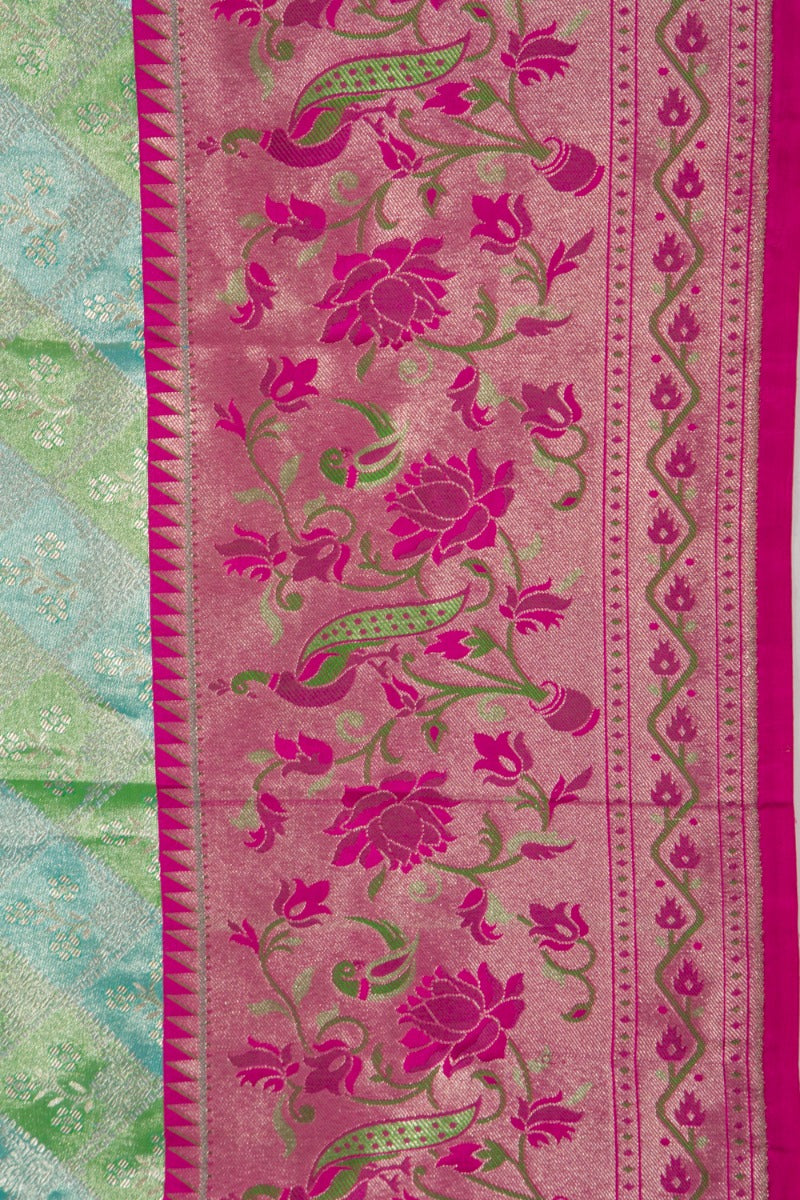 Taranga Kanchi Silk Tissue Brocade Green And Sky Blue Saree