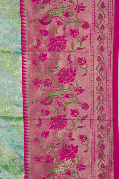Taranga Kanchi Silk Tissue Brocade Green And Sky Blue Saree
