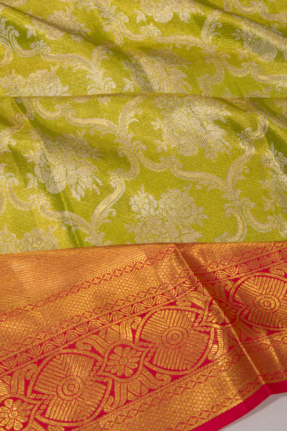 Taranga Kanchi Silk Tissue Brocade Green Saree