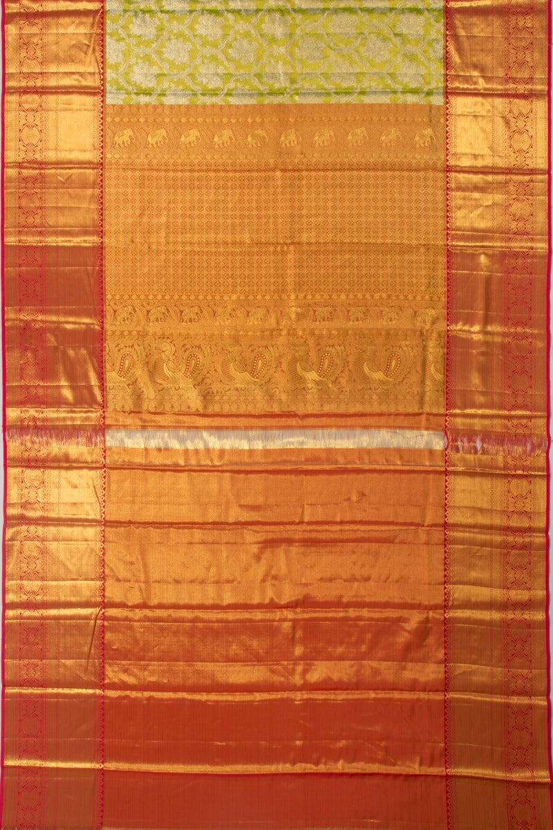 Taranga Kanchi Silk Tissue Brocade Green Saree