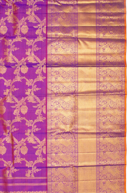 Kanchipuram Silk Oosi Lines And Jaal Purple Saree