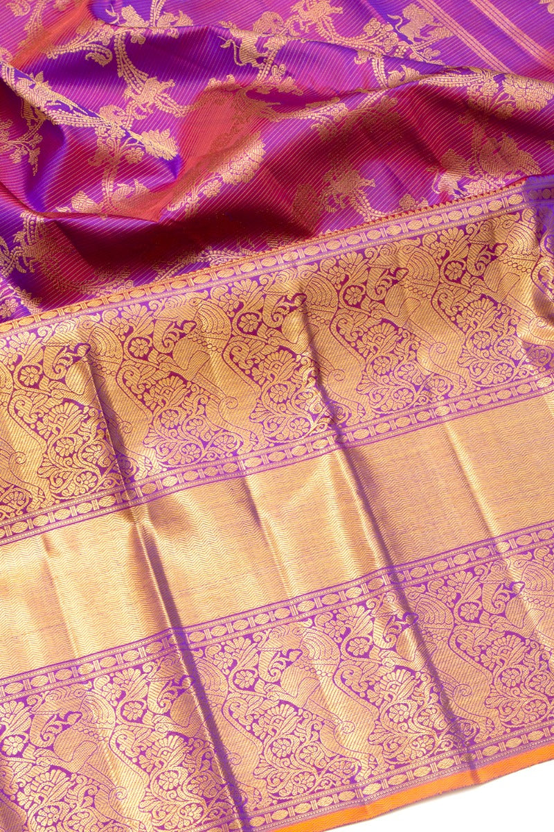 Kanchipuram Silk Oosi Lines And Jaal Purple Saree