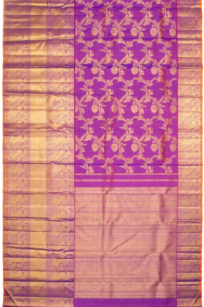 Kanchipuram Silk Oosi Lines And Jaal Purple Saree