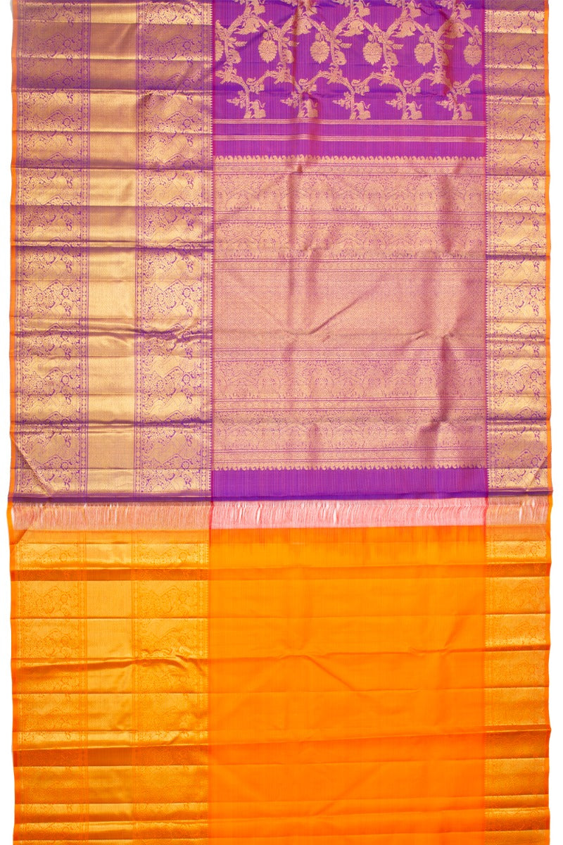Kanchipuram Silk Oosi Lines And Jaal Purple Saree