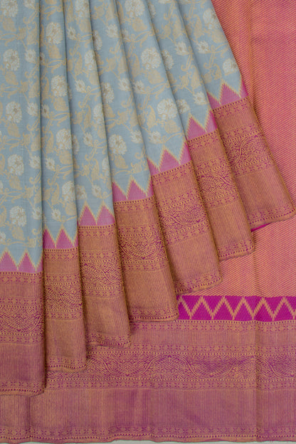 Kanchipuram Silk Jaal Elepant Grey Saree