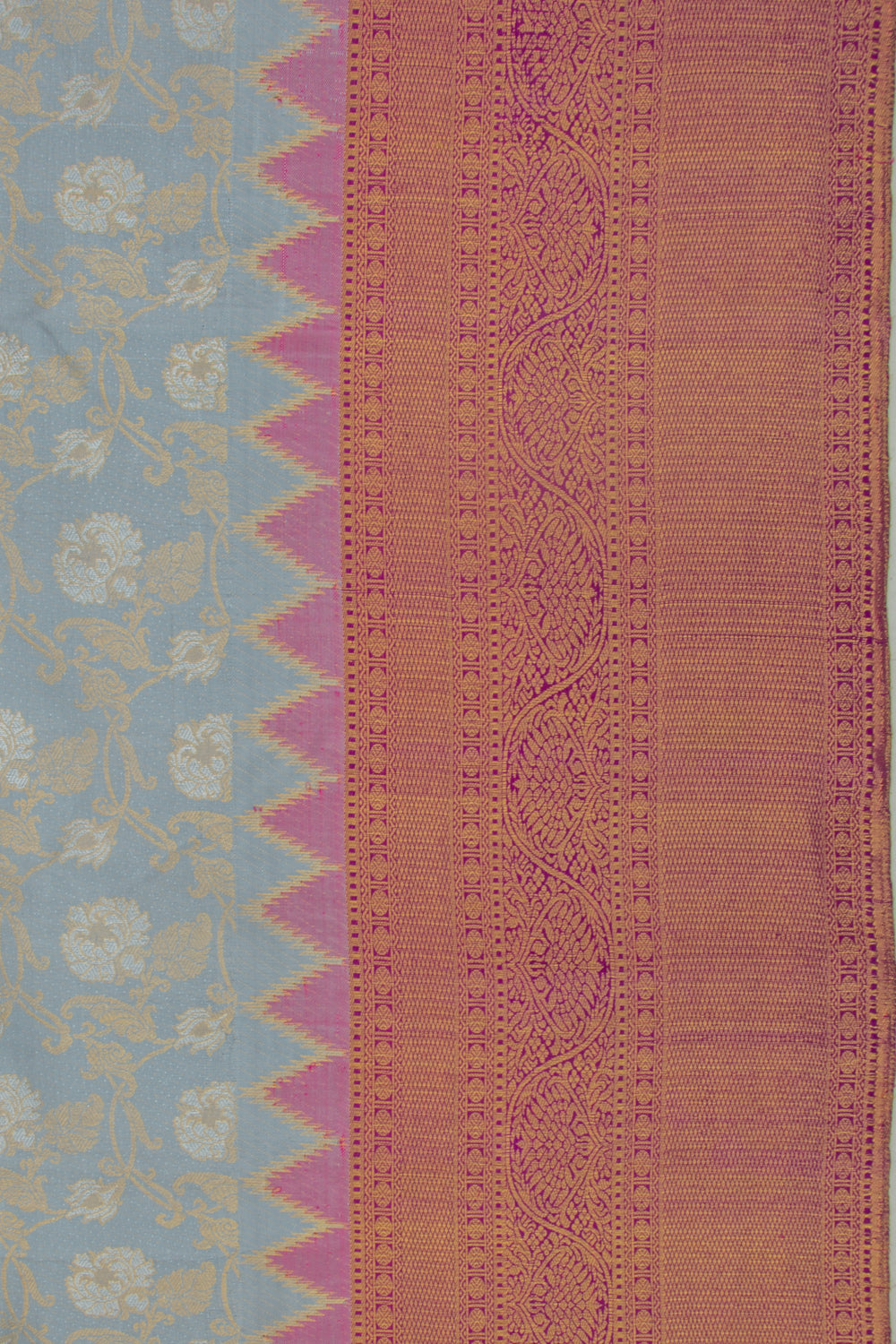 Kanchipuram Silk Jaal Elepant Grey Saree