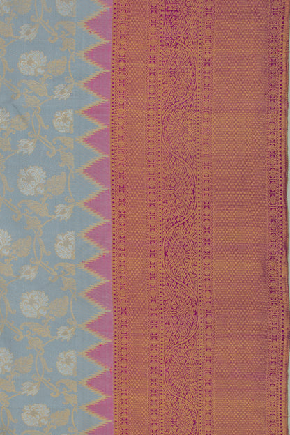 Kanchipuram Silk Jaal Elepant Grey Saree