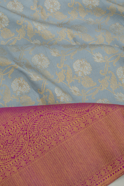 Kanchipuram Silk Jaal Elepant Grey Saree