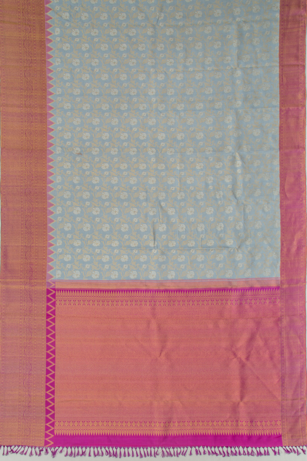 Kanchipuram Silk Jaal Elepant Grey Saree