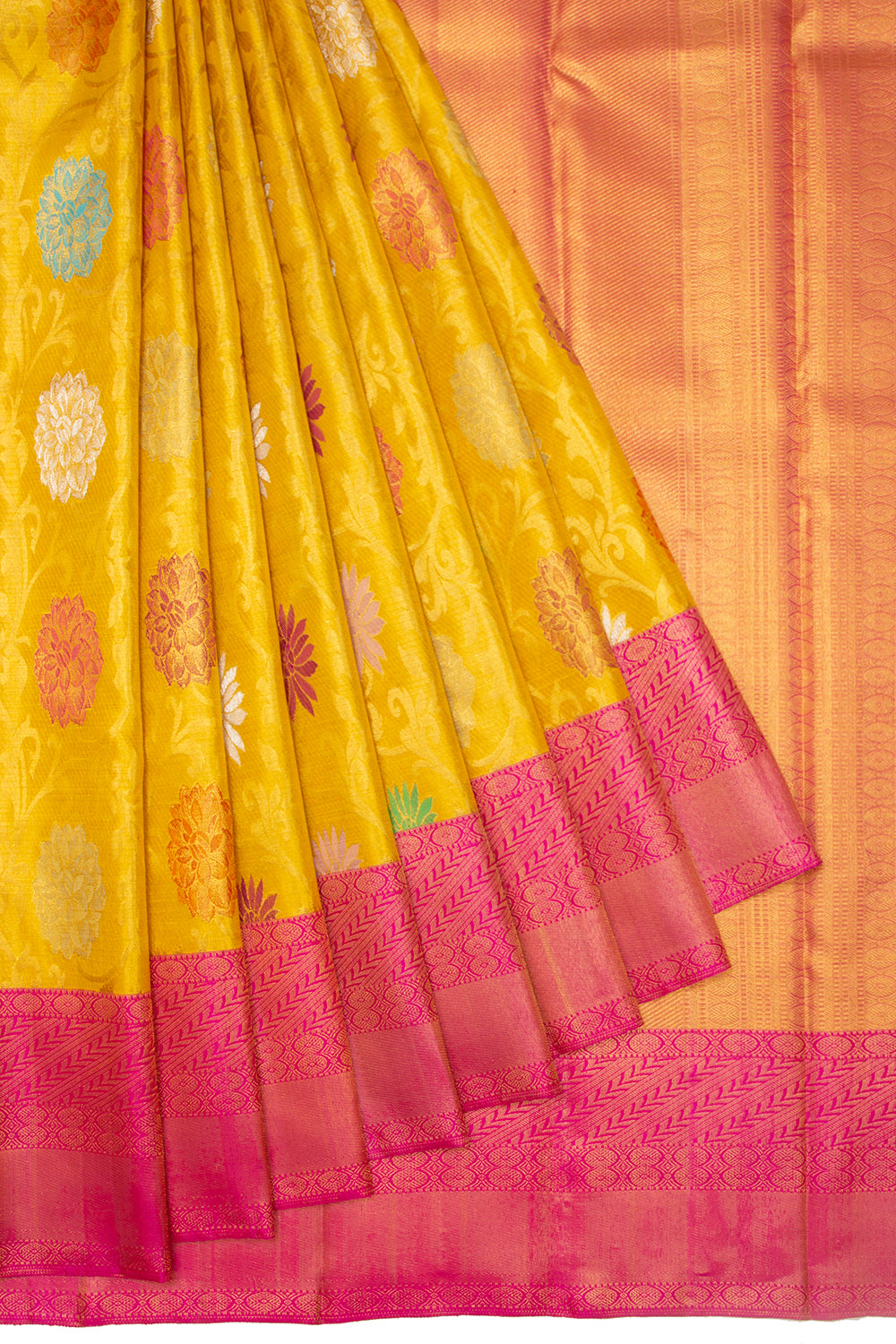 Kanchipuram Silk Jaal Yellow Saree
