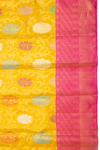 Kanchipuram Silk Jaal Yellow Saree