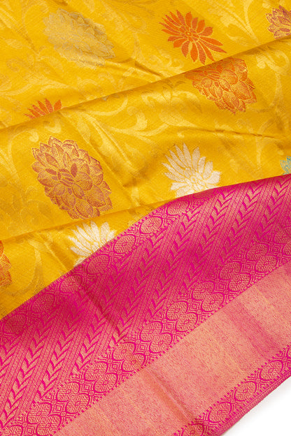Kanchipuram Silk Jaal Yellow Saree