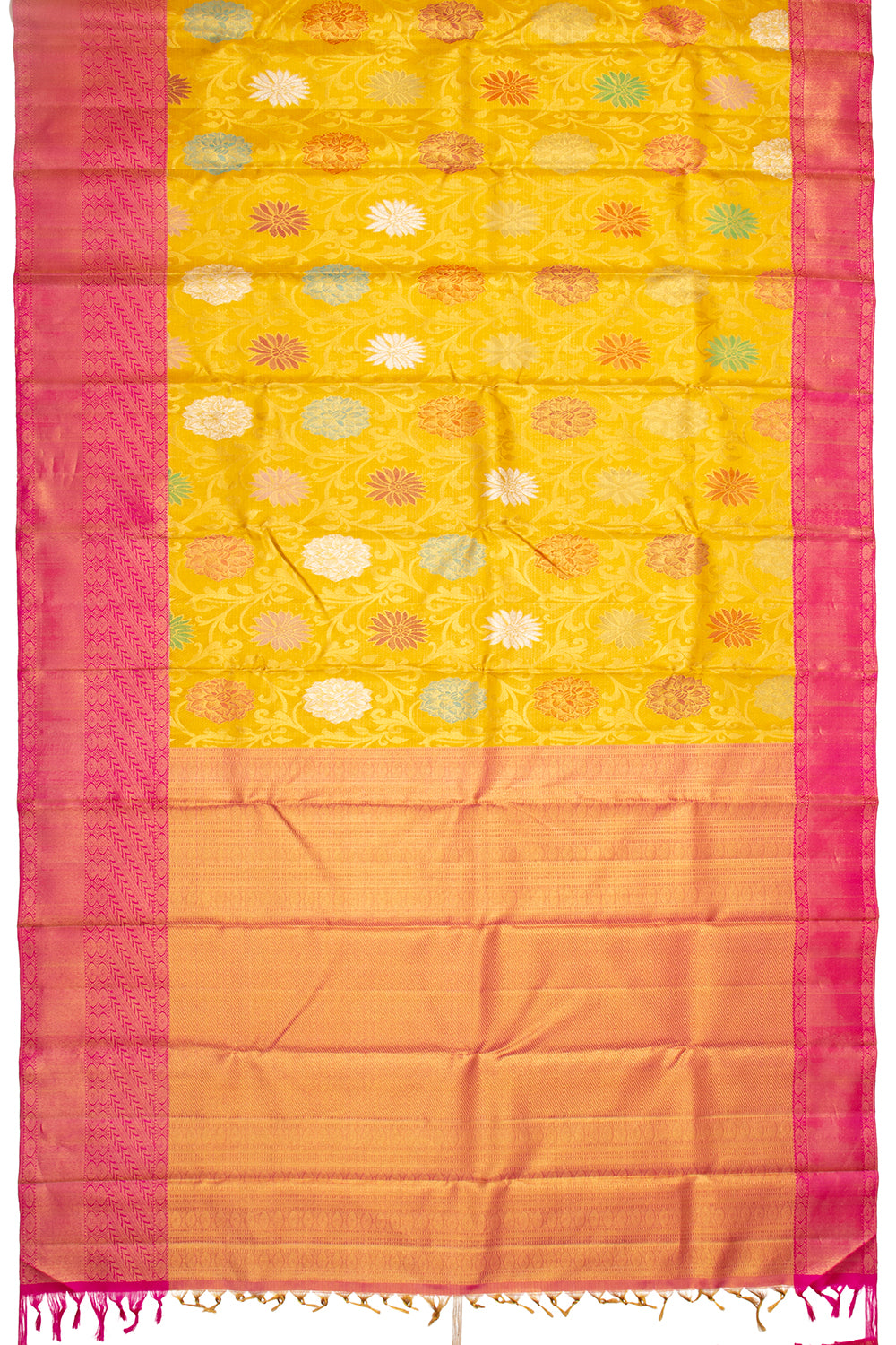 Kanchipuram Silk Jaal Yellow Saree