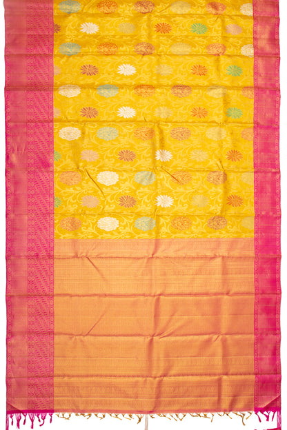 Kanchipuram Silk Jaal Yellow Saree